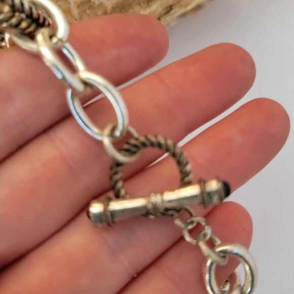 Vintage silver-tone rope link bracelet with toggle clasp 1990s bold - Picture 5 of 10